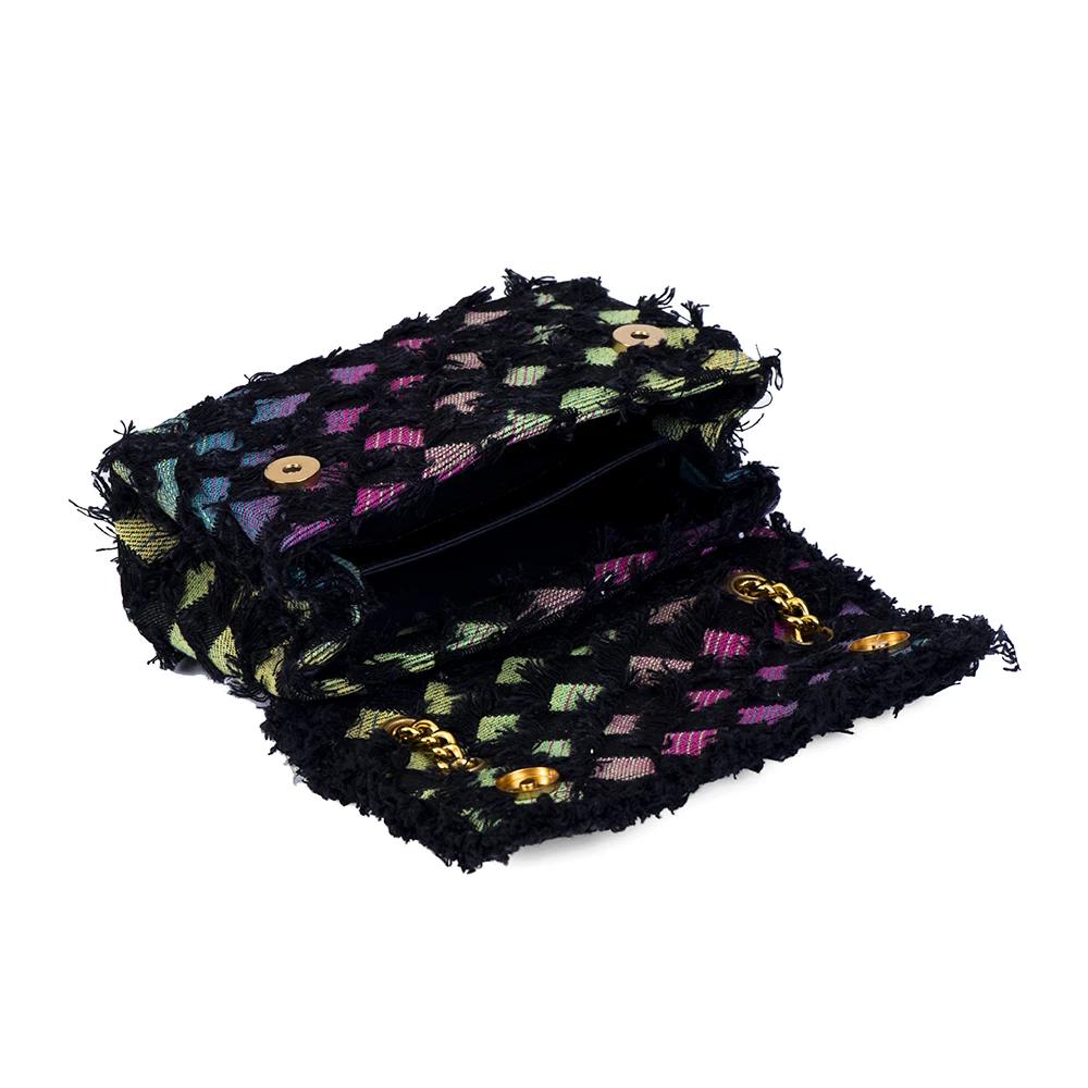 Black Rainbow Plaid Patchwork Handbag Wash Denim In Weave Print Purse Jointing Cross Body Patchwork