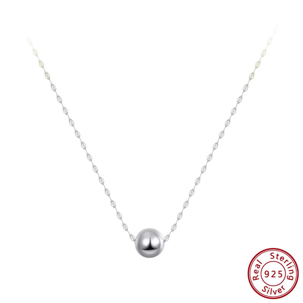 ORSA JEWELS Серебряный кулон-шарик S925 Ожерелье-подвеска для женщин Минималистичная круглая бусина Цепочка на ключицы Ювелирное изделие APN55