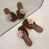 Rose French Retro Flower Open-toed Super Comfortable One-word Slippers Women's Summer Outer Wear Wedge Heel Soft Bottom Cool Slippers