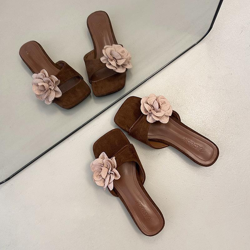 Rose French Retro Flower Open-toed Super Comfortable One-word Slippers Women's Summer Outer Wear Wedge Heel Soft Bottom Cool Slippers