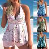 Plus Size Women Floral Tankini Tummy Control Swimwear Tank Top Retro Printed Swimsuit Two Piece Bathing Suit