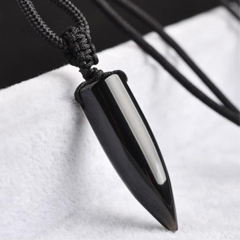 Black Obsidian Natural Stone Pendant Crystal Pillar Necklace Lucky Evil Spirits Transport Jewelry