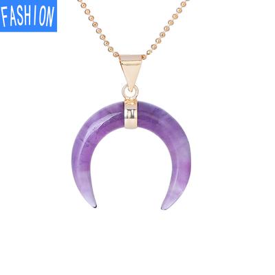 Европейское и американское ожерелье, кристалл, полудрагоценный камень, подвеска в виде луны, ожерелье, гальваническое золото, ожерелье в форме полумесяца для мужчин и женщин