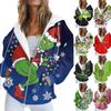 Women's Fashion Casual Christmas Print Long Sleeve Sweatshirt Pocket Jacket Zipper Hoodie Coat