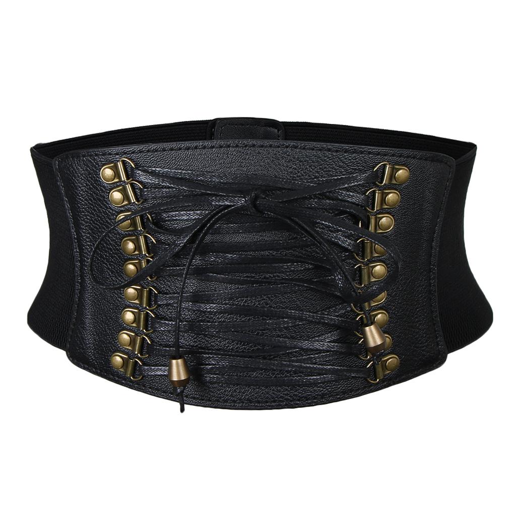 Vintage Artificial Leather Waist Cincher Waspie Lace Up Corset Belt Accessories