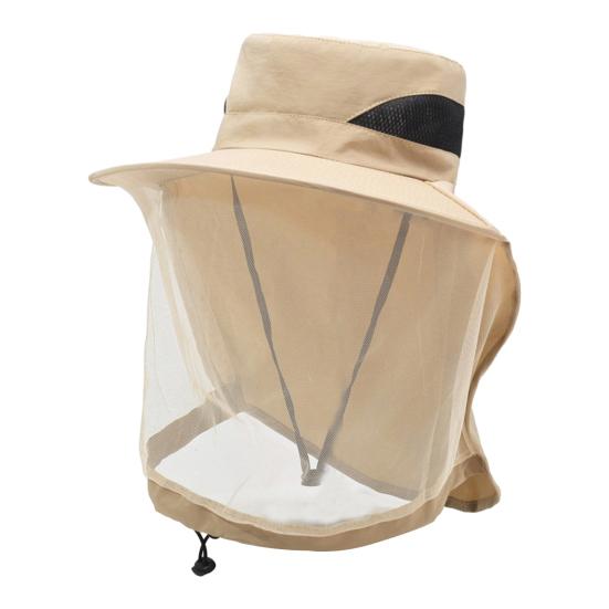 Outdoor Hat with Removable Mosquito Mesh Shawl Design Wide Brim UV Protection Climbing Hat Waterproof Fabric Foldable Hat