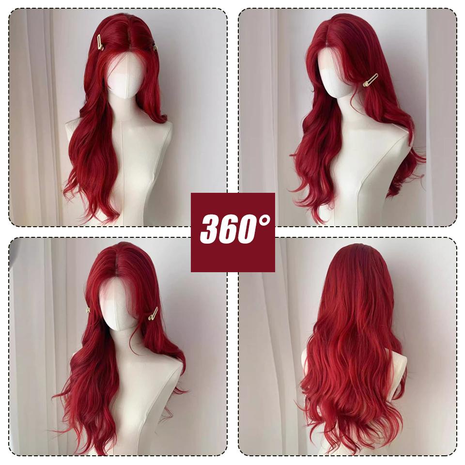 WTB Красный Длинные Вьющиеся Волосы Синтетический Парик Женский Новый Лоб Кружева Сексуальные Горячие Челки Большие Волны Длинные Вьющиеся Волосы Парик