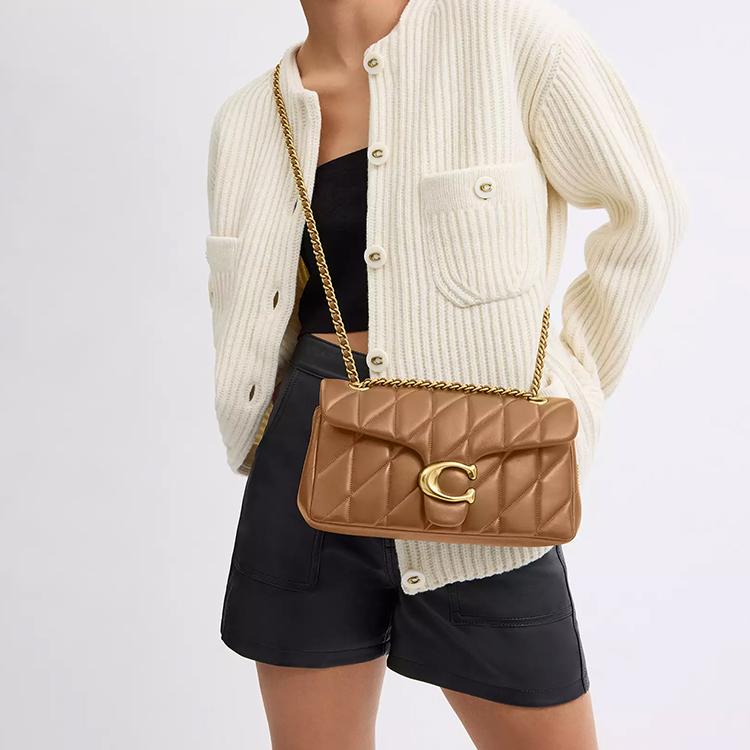 Coach Tabby 26 Logo Quilted Napa Leather Crossbody Shoulder Bag Medium Women bags Honey-Brown CP150-B4T7J