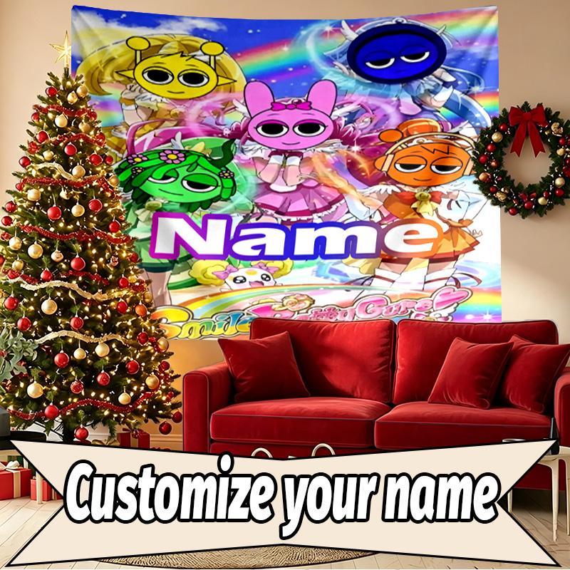 Custom Name Personalized Sprunki Game Print Tapestry, Wall Art Decor, Bedroom, Dorm, Apartment, LivingRoom, Party Backdrop, Gift for Birthday