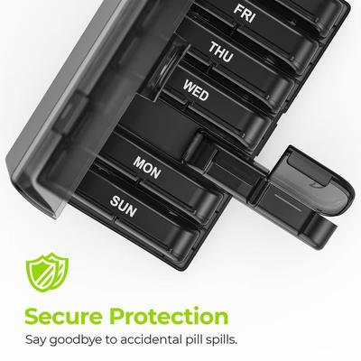 Портативный органайзер для таблеток Утренняя и вечерняя таблетница Черный Защита конфиденциальности Подходит для хранения лекарств Рыбий жир Витамины