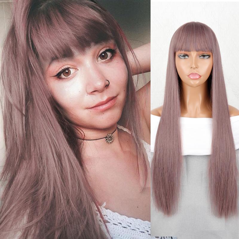 MISS WIG Длинные прямые волосы из натурального термостойкого волокна, черный парик для женщин, повседневные парики, розовые, красные парики для косплея
