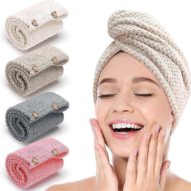 4-pack coral fleece women's hair towel wrap, wet hair reversible blow dry towel
