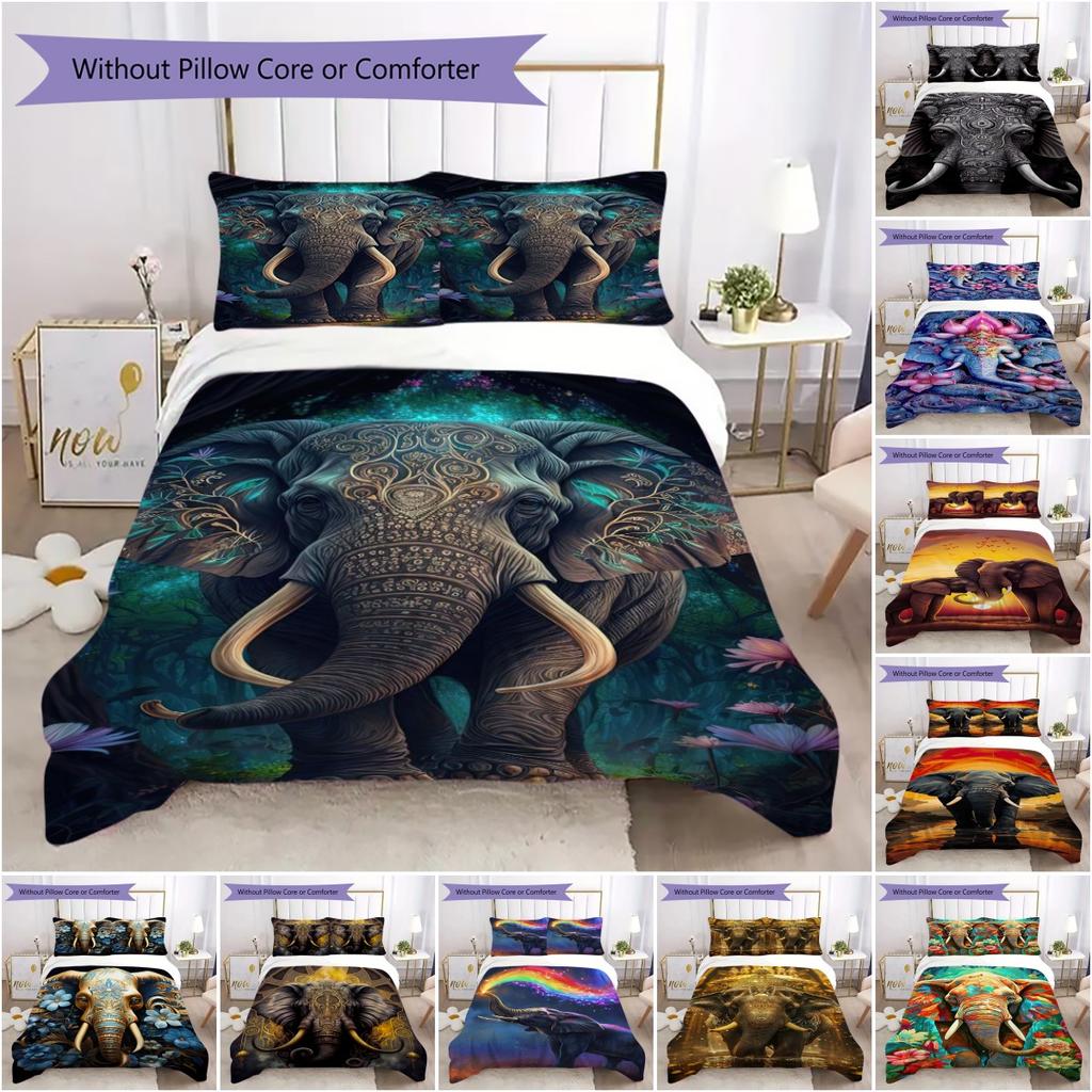 1PC Elephant Theme Bedding Quilt Set Quilt Cover Pillowcase Home Decoration Birthday Gift (1 * duvet cover + 2 * pillowcase, without core)A15