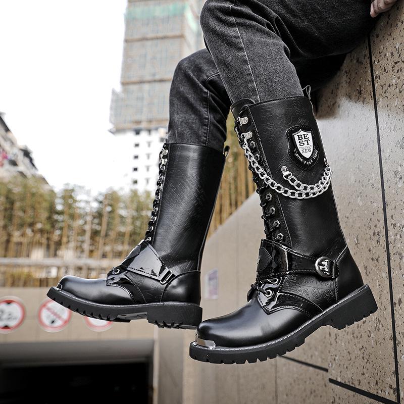 Men's Korean Martin Boots: Height-Boosting Denim Motorcycle and Punk Stage Leather Boots