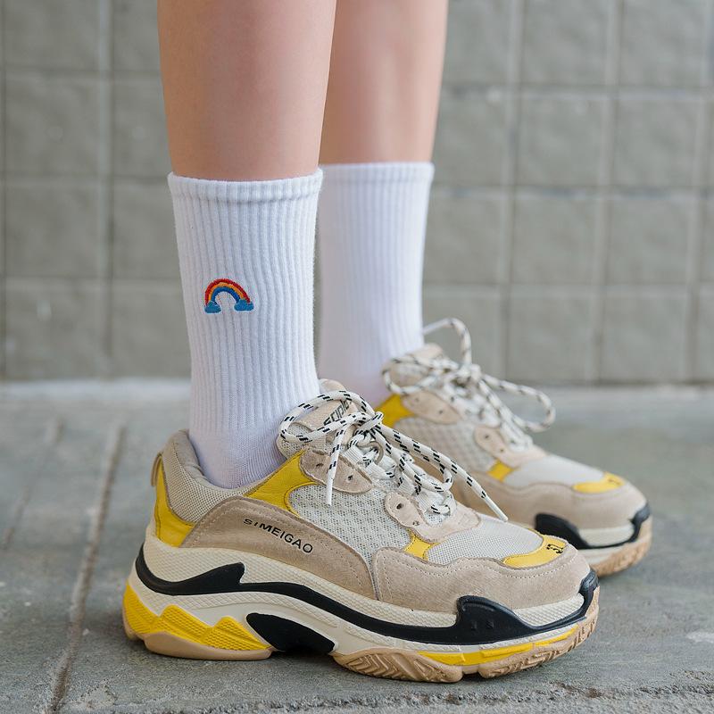Popular Embroidery Cute Sun Cloud Moon Pattern Candy Color Socks Custom Women Girls Slouch Socks