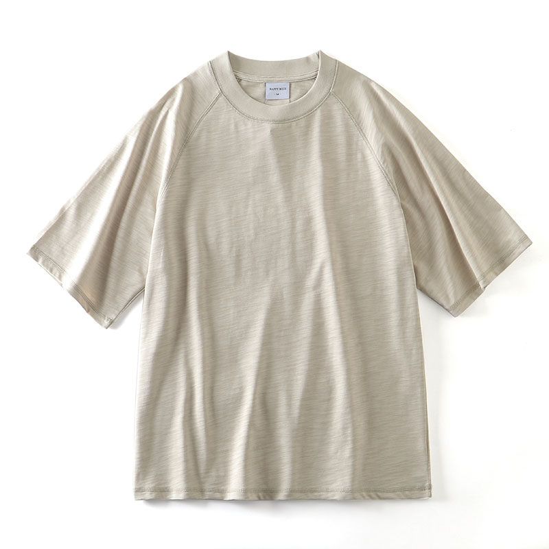 Slub Cotton T-shirt Men's Short Sleeve Summer Pure Cotton Heavy Weight American Retro Bottoming Shirt Export Export Cotton T-shirt