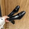 Temperament Retro Thick-Heeled Single Shoes Shallow Mouth Square Toe Small Leather Shoes Brown Platform Party Dress Ladies Pumps