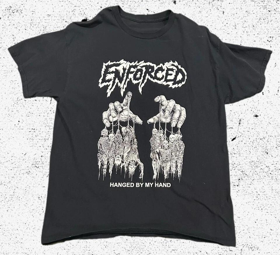 Хлопковая черная унисекс футболка с принтом 'Enforced Band Hanged By My Hand'