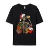Christmas Skeleton With Smiling Skull Drinking Coffee Latte T Shirts Graphic Tshirt Hip Hop T Shirt Homme Cotton Oversized
