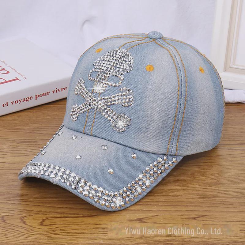 Women's Rhinestone Denim Baseball Cap - Paris Lettering Sun Hat