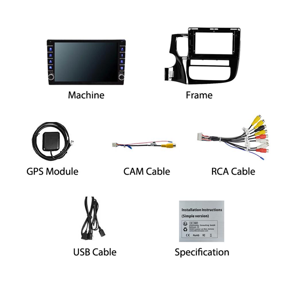 Мультимедийный видеоплеер на базе Android для Mitsubishi Outlander 2012-2018 с кнопкой Carplay WiFi BT 2 Din 2 + 32 ГБ