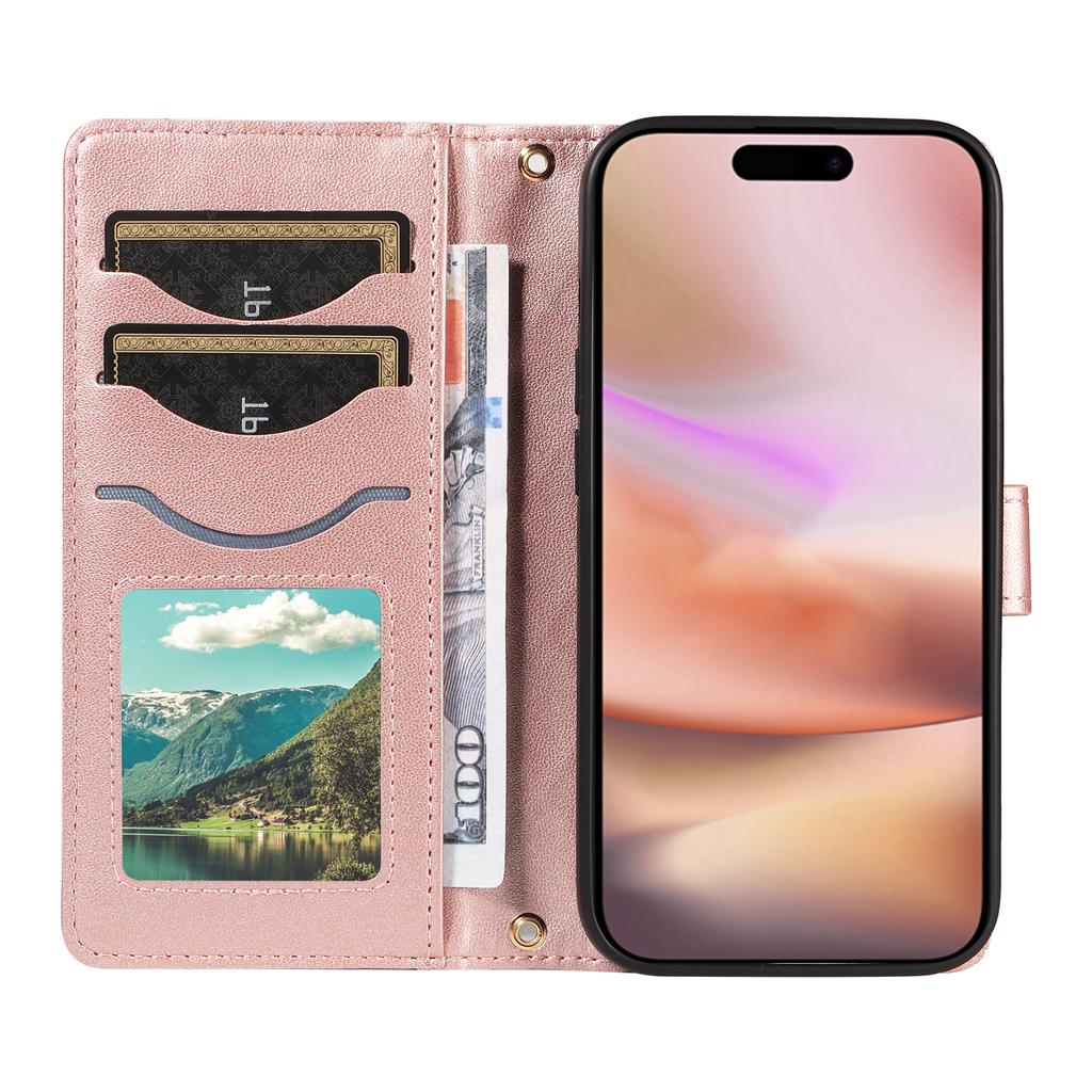 For iPhone 16 Case Wallet Quilted Leather Phone Cover with Shoulder Strap, Wrist Strap