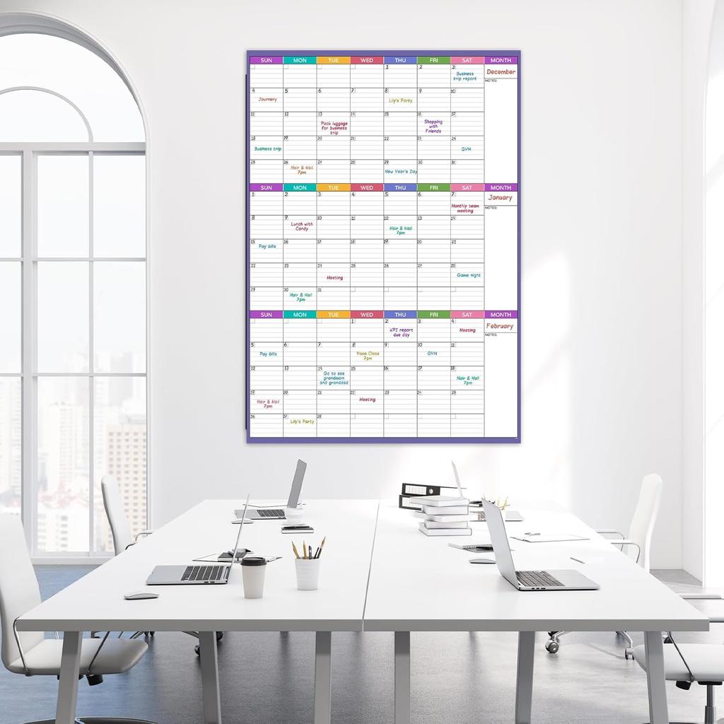 Dry Erase Calendar for Wall - Undated 3 Month Wall Calendar, 28'' x 40'', Erasable & Reble Wall Calendar, Dry Erase Calendar for Home, Office and