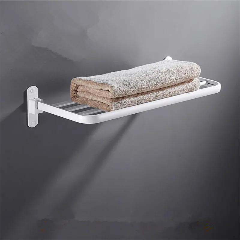 Folding Bathroom Towel Rack Black/White Aluminum Movable Bath Towel Holder 40/50/60 CM Bath Shelves  Nail Free/Wall Towel Rail