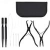 Hair Extension Tool Kit Micro Ring Applicator Opener Pliers with Crochet Hook Needles and Pulling Loop Threader Tools