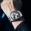 Кварцевые часы OLEVS Moon Watch для мужчин с металлическим черным ремешком, Популярные, Деловые, Студенческие, Фаза Луны, Хронограф, Мужские, Подарок, Люминесцентные, Водонепроницаемые, Дата, Ремешок,