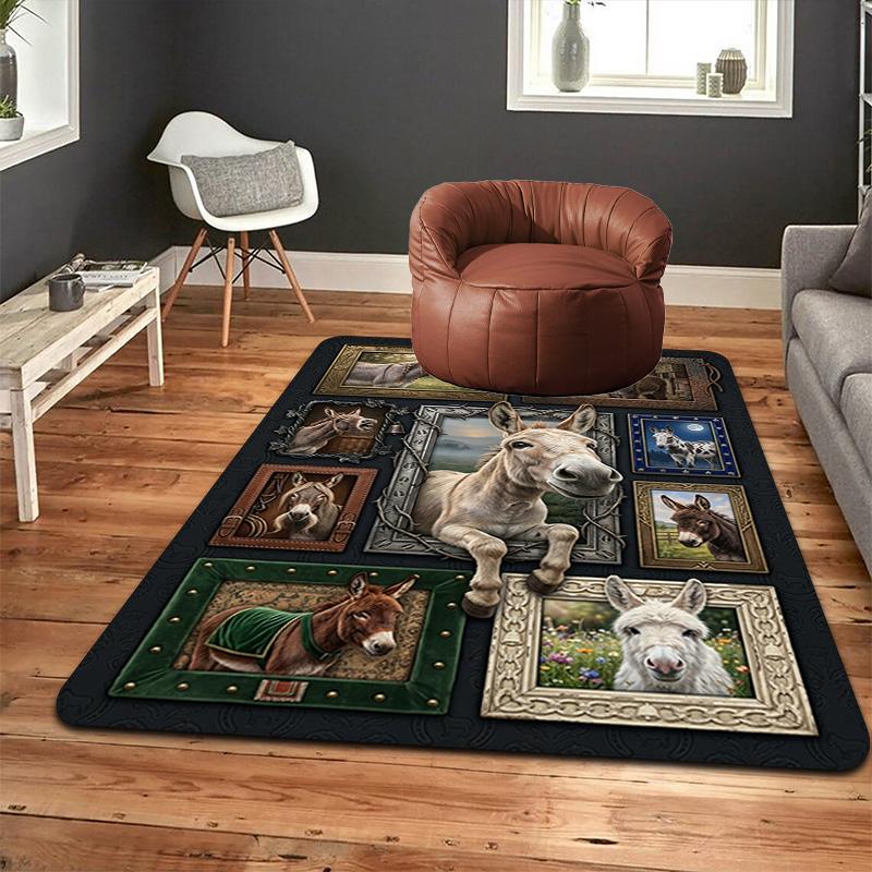 Donkey Portraits Pattern Rug Floor Mat for Living Room or Bedroom Soft and Comfortable Carpet a Gift for Birthday and Holiday.