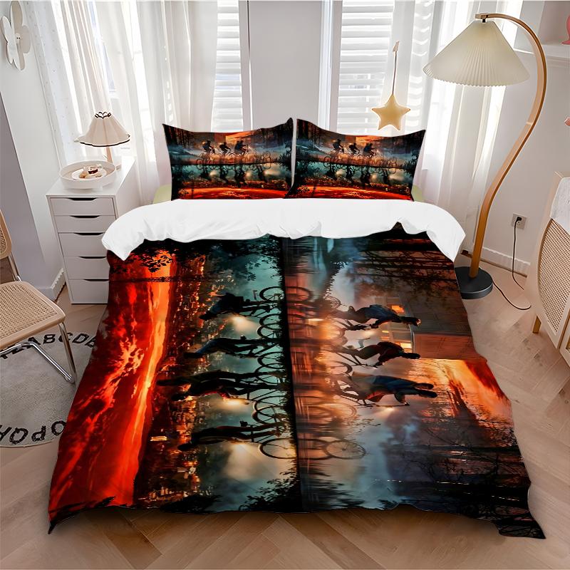 3Pcs Nighttime Urban Adventure Bedding Set Soft Fabric Duvet Cover Pillowcases Christmas Xmas Halloween Gift 1 Duvet Cover 2 Pillowcase S160