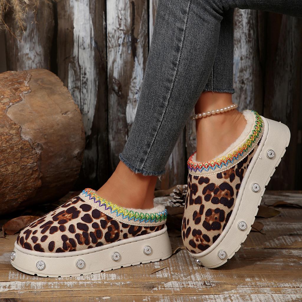 Snow Boots Are Casual, Wear Thick-soled Wool Shoes 2025 Autumn and Winter New Semi-toe Slippers Plush Women's Cotton Shoes