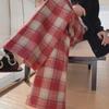Women's High-Waisted Red Plaid Wide-Leg Woolen Pants for Autumn/Winter 2023