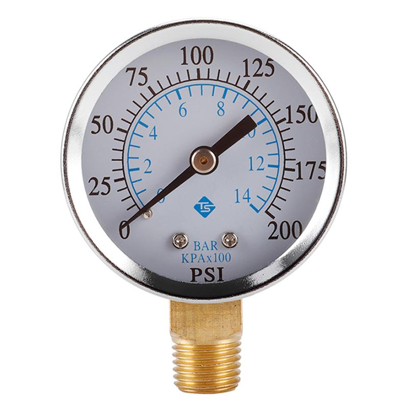 TS-50-14 1/4'' NPT Bottom Mount Pressure Gauge Dual Scale Water Pressure Gauge 0-200 PSI Test Range Oil Pressure Gauge
