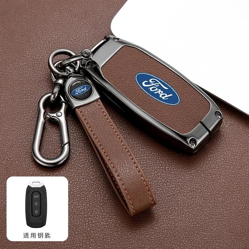 Car Sticker 2026 Ford Leather Car Key Cover Shell Fob Holder Protector Case Keychain Accessories For Ford Transit Custom Territo