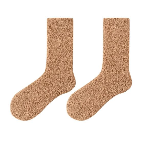 1 Pair Women Winter Socks Thickened Coral Fleece Mid-tube High Elasticity Wrapping Anti-slip Floor Socks Comfort Warmth Sleeping Socks