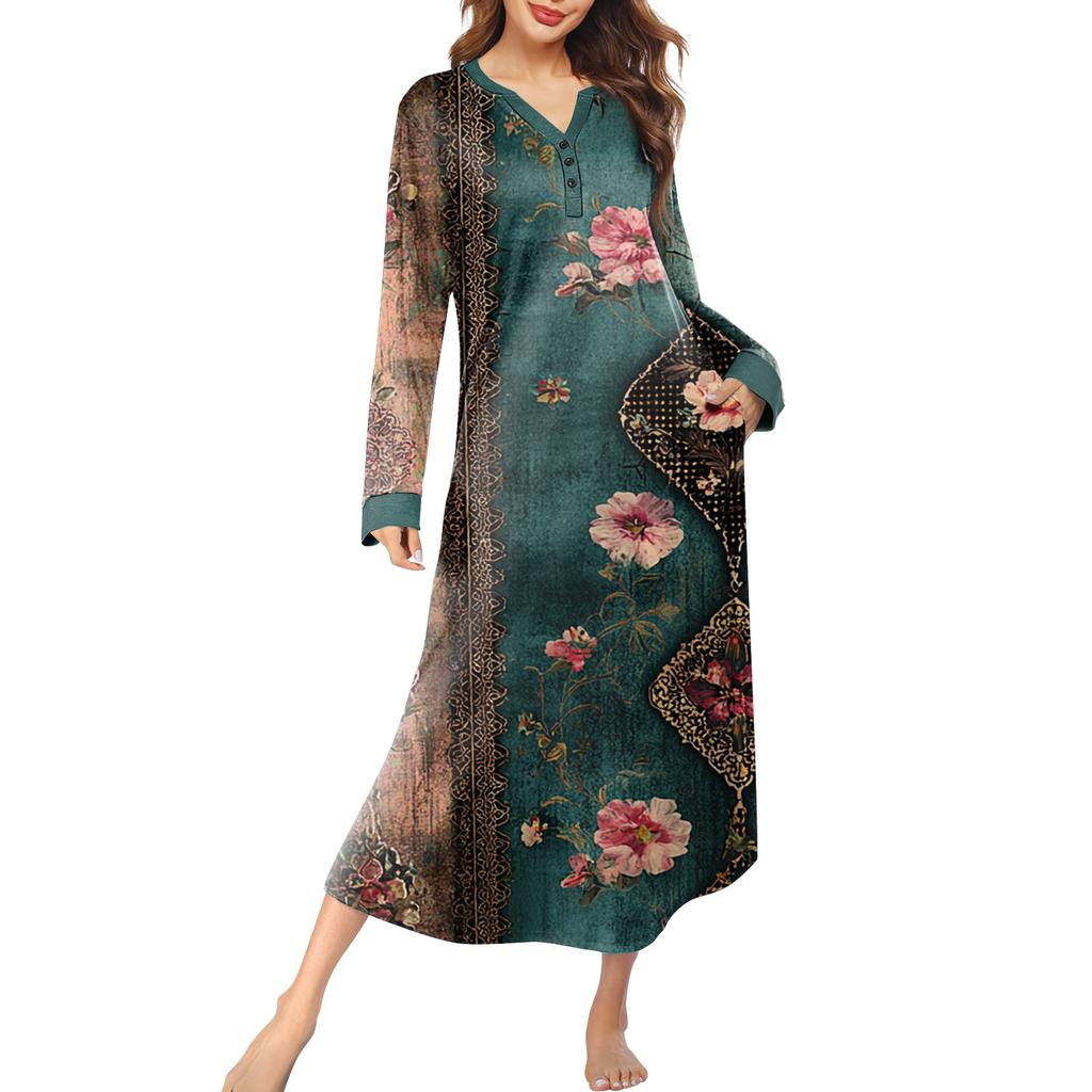 Женская ночная сорочка длинная домашняя одежда с V-образным вырезом и карманами