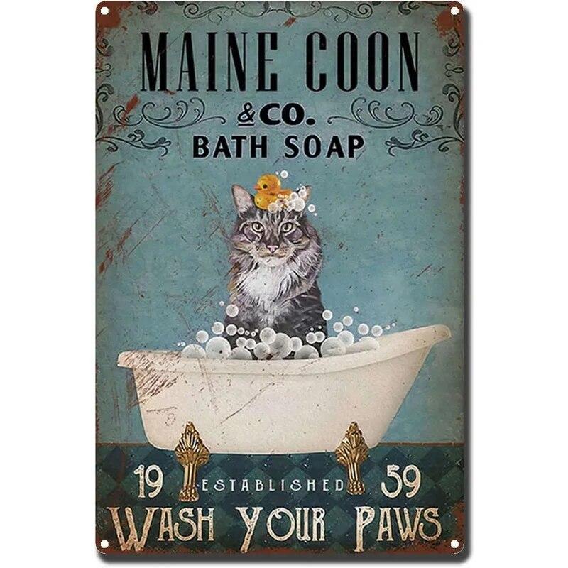 Retro Cat Coffee Metal Tin Sign Vintage Kitchen Signs Wall Decor Because Murder Is Wrong Funny Signs Bar Decorations Art Poster