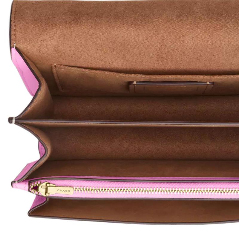 COACH Klare 22 logo patchwork design, faux leather, signature coated canvas, crossbody shoulder bag, small, women's, brown and pink