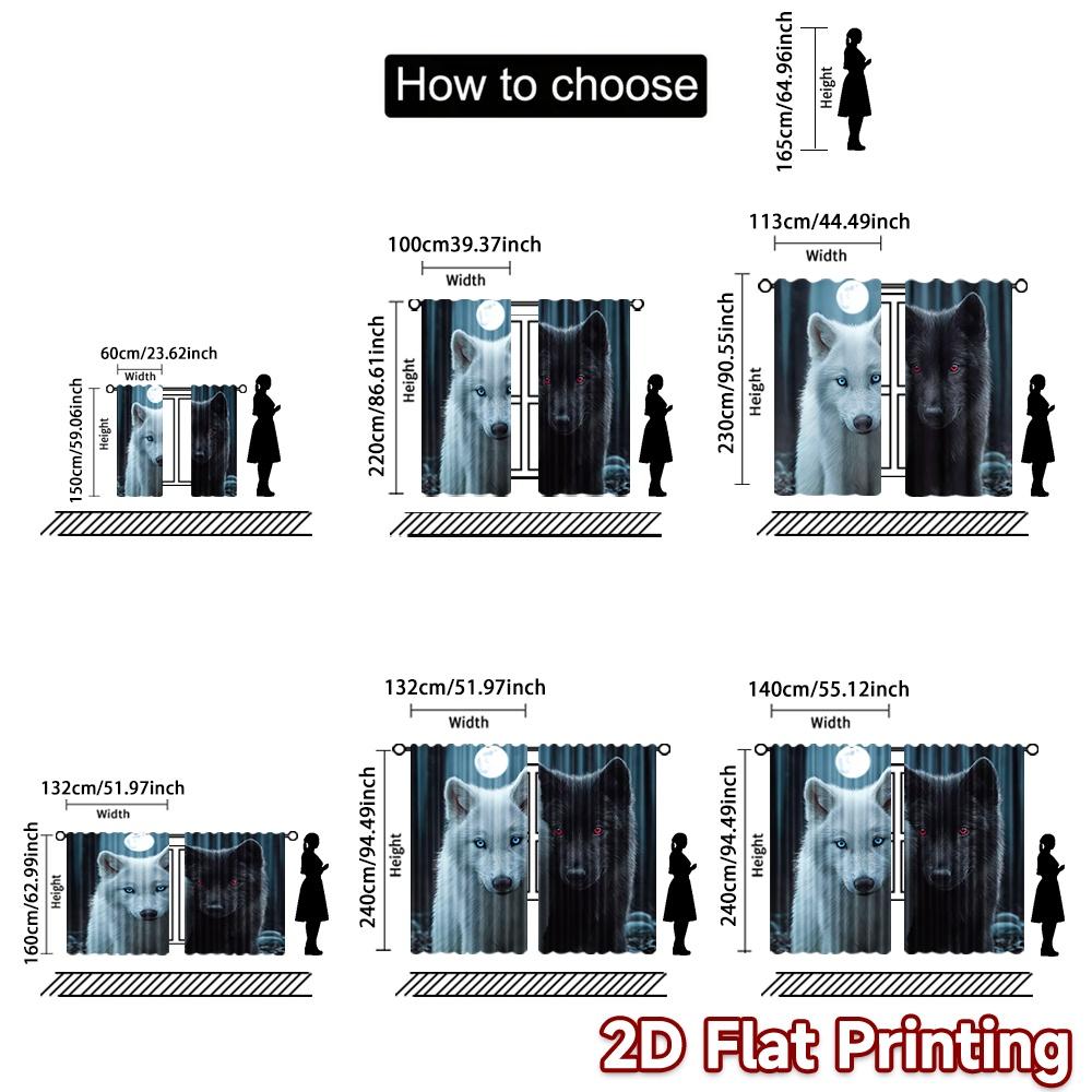 Set Of 2 Flat Printing Window Curtains Horror Fantasy Moonlit Wolves Digital Printed Polyester Drapes Birthday Party Indoor Curtain