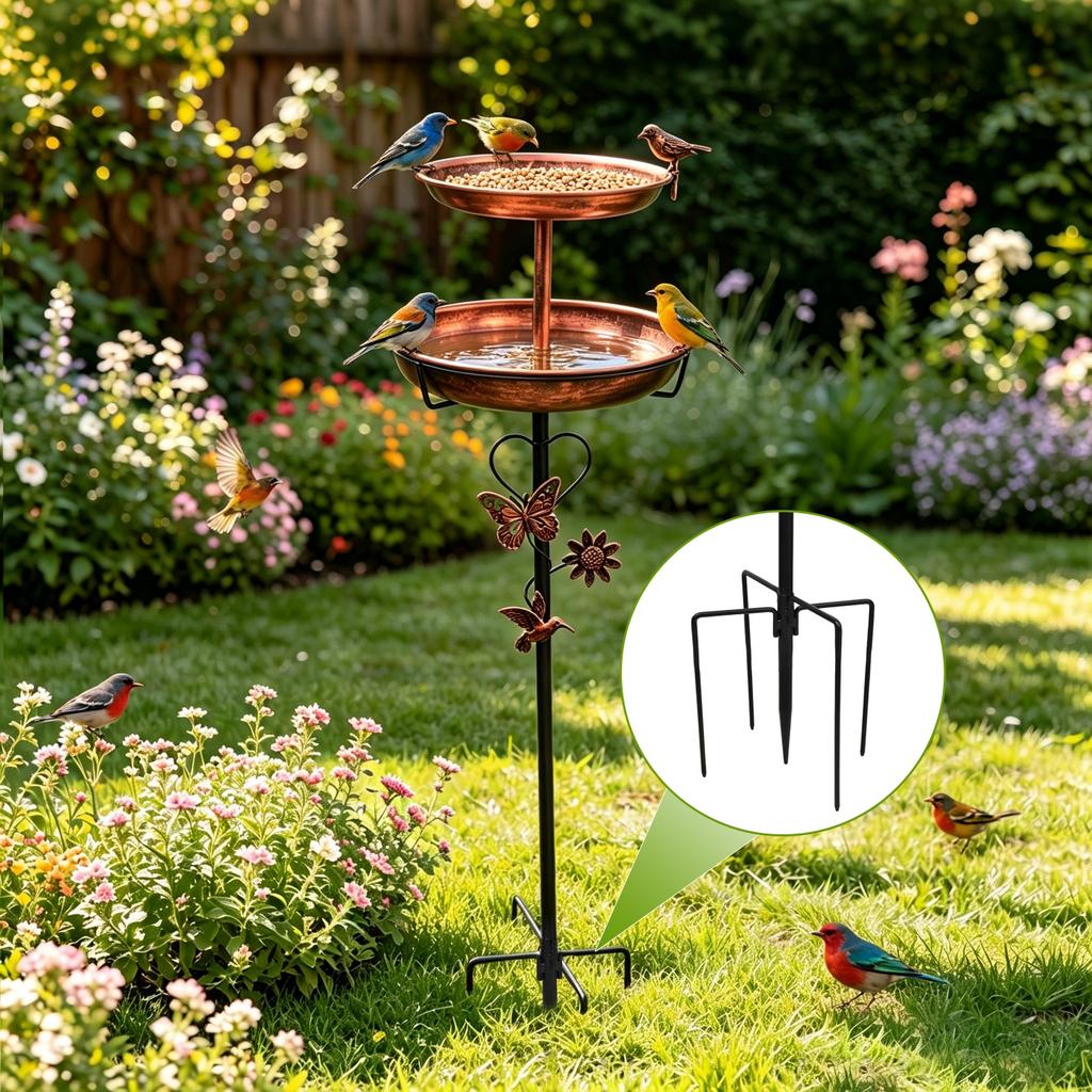 Bird Bath for Outside 118cm 2-Tier Metal Birdbath Feeder Bowls for Garden Patio Yard Lawn Decor 5-Pronged Base