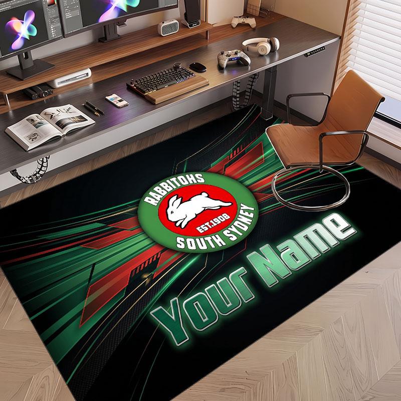Custom Rug South Sydney Rabbitohs Pattern Print Name Text Soft Non‑Slip Floor Carpet for Home Indoor Decoration