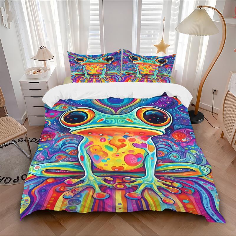3pc Froggy Colors Cover Set - 1 Quilt Cover + 2 Pillowcases, All Seasons Bedroom Setting, Perfect for Home073