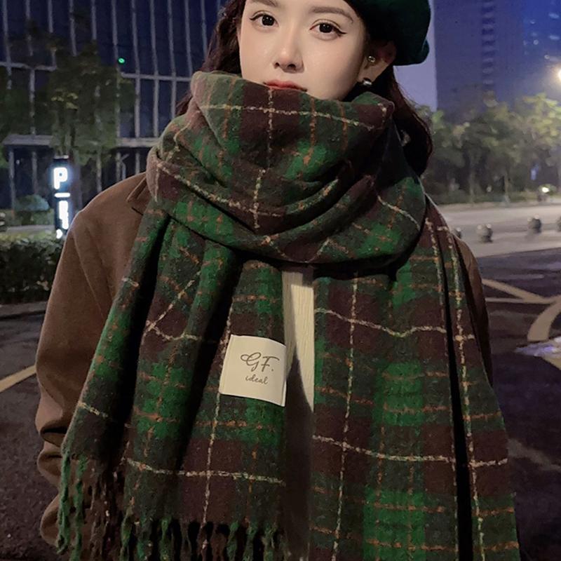 Осень И Зима Новый Клетчатый Шарф Для Женщин Корейский Стиль Универсальная Шаль Теплый Рождественский Шерстяной Шарф На Шею