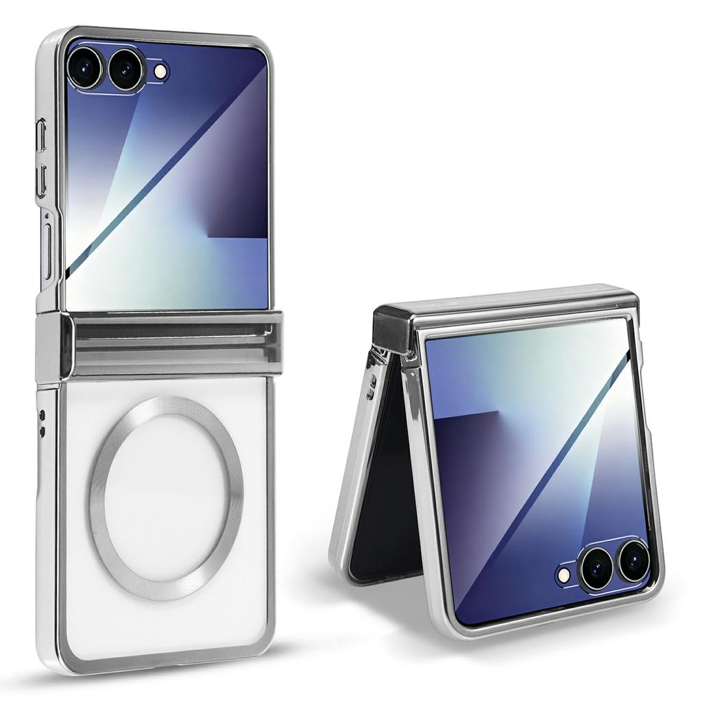 For Motorola Razr 60 Ultra 5G Magnetic Case Electroplating CD Vein PC Phone Cover with Tempered Glass Screen Film