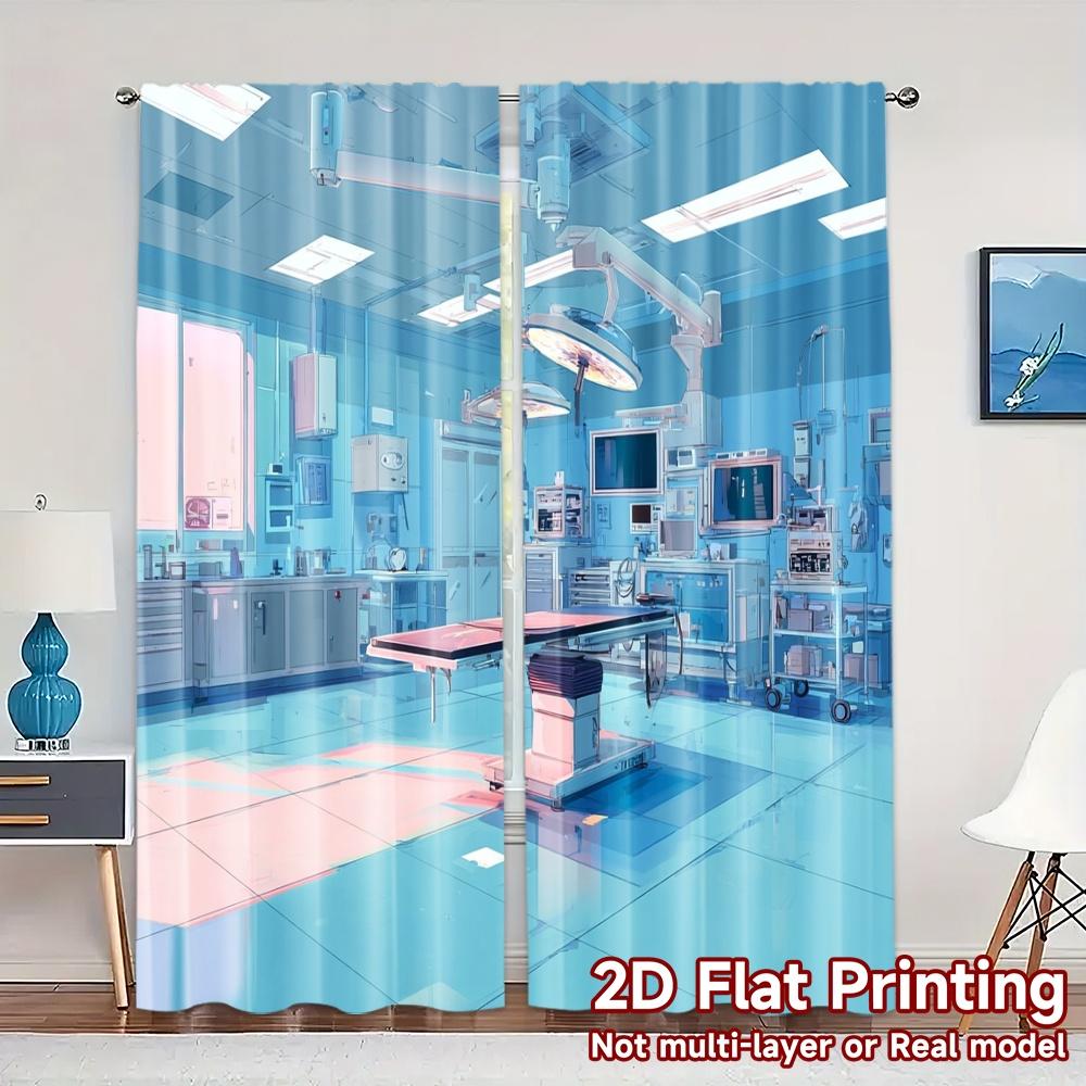 2pcs, 2D FLAT PRINTING Curtains (Without Rod) SurgicalRoom(2) Contemporary Modern Curtains Machine Washable Fabric Curtains Home