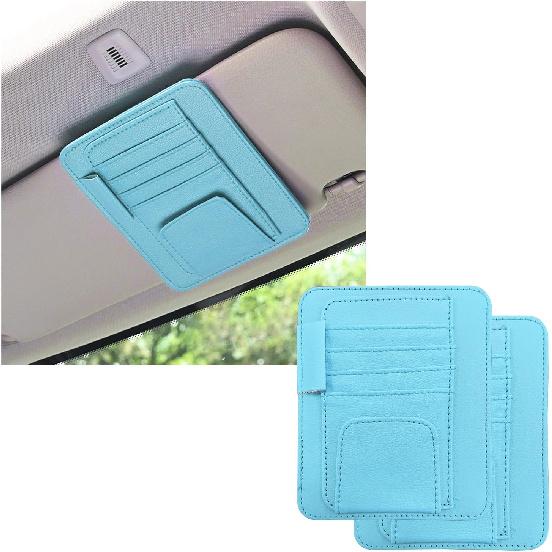 2PCS Small Leather Car Sun Visor Organizer, Multifunctional Auto Visor Document Holder With Sunglasses Clip, Universal Car Interior Organizer For