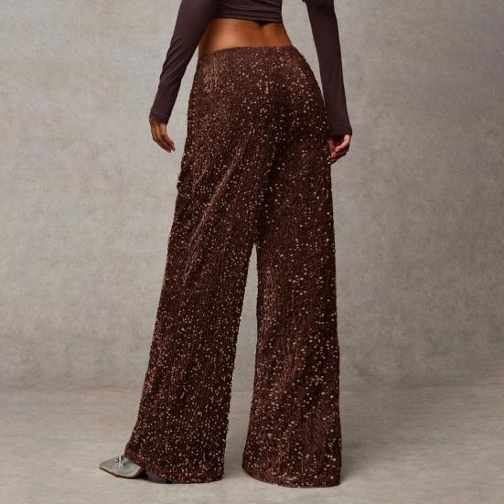 Женские брюки с высокой посадкой, широкими штанинами, повседневные брюки с пайетками, эластичным поясом на кулиске, праздничные брюки