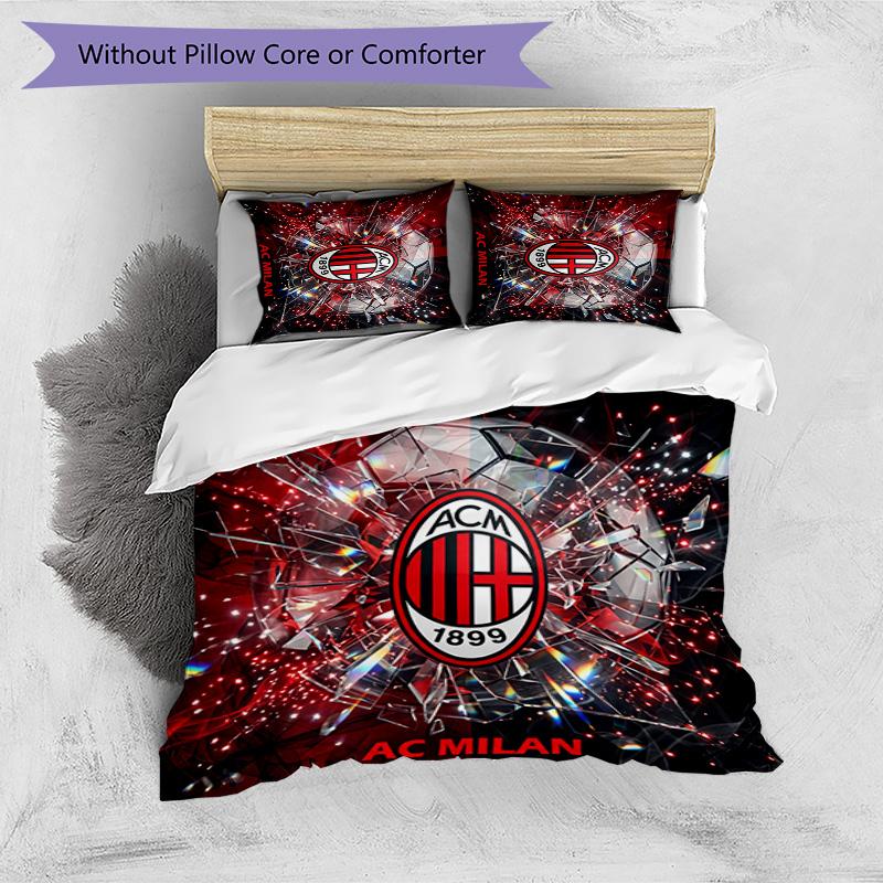 AC Milan Pattern Printed 3PCS Bedding Set Soft Skin-Friendly Washable Duvet Cover & Pillowcases Set All Season Bedroom